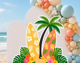 Printable Surfboard Big Decor Cutout, Beach Aloha Hawaiian Party Decoration, Digital Download, luau party, gender neutral