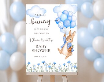 Peter Rabbit Baby Shower Welcome sign, Blue peter rabbit Baby Shower welcome sign, Bunny Rabbit Baby Shower welcome sign