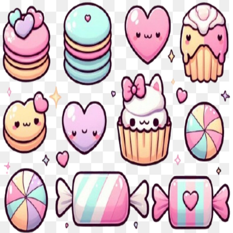 Expression Shape Candy Kawaii Valentine Candy Clipart PNG Bundle, Cute Dessert Clip Art ...