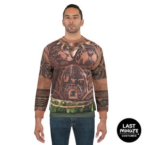Moana Live Action Costume, Maui Long Sleeve Sweatshirt, Polynesian Tattoo Shirt, Halloween Party Apparel