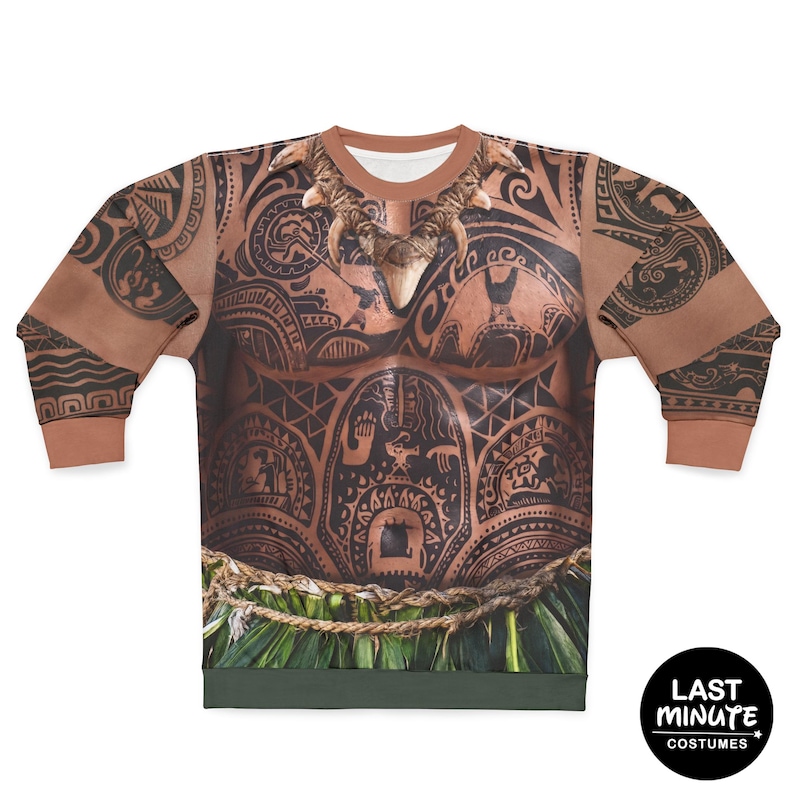 Moana Live Action Costume, Maui Long Sleeve Sweatshirt, Polynesian Tattoo Shirt, Halloween Party Apparel