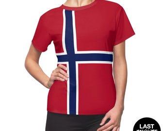 Norway Flag T-Shirt, Women's Soccer Fan Retro Outfit, World Cup Apparel