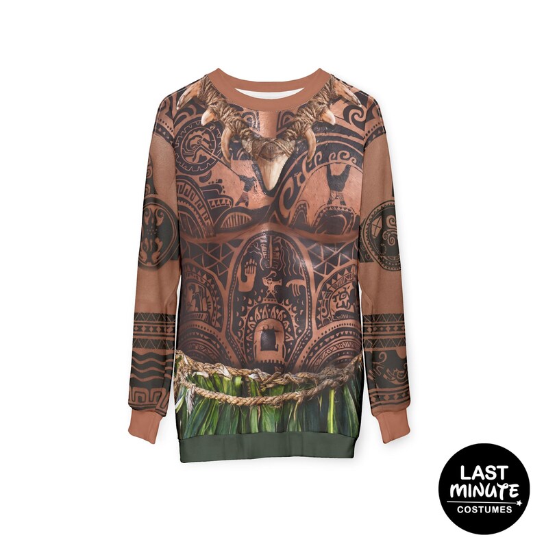 Moana Live Action Costume, Maui Long Sleeve Sweatshirt, Polynesian Tattoo Shirt, Halloween Party Apparel
