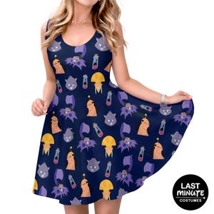 Vestido de patinadora feminino inspirado nos vilões da Disney, roupa azul-marinho de Halloween da Disney, vestido esportivo da Disney, A Nova Onda do Imperador, Yzma, Gato, Kuzco, Kronk