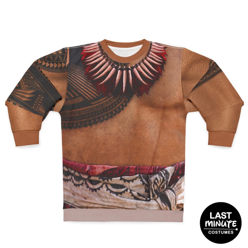 Chief Tui Long Sleeve Sweatshirt, Moana Live Action Costume, Polynesian Tattoo Shirt, Halloween Party Apparel
