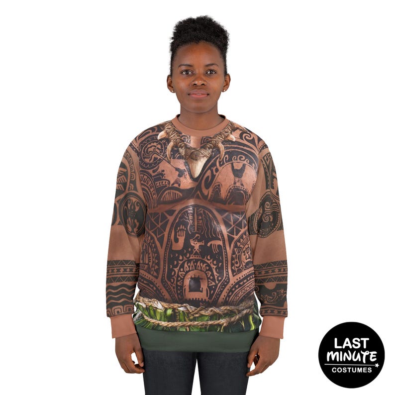 Moana Live Action Costume, Maui Long Sleeve Sweatshirt, Polynesian Tattoo Shirt, Halloween Party Apparel