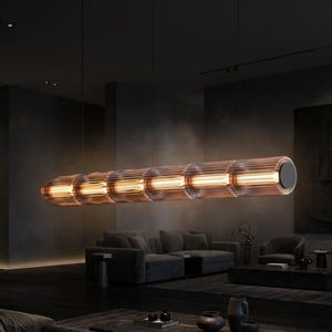 Glasschale lineare Kronleuchter-Beleuchtung, postmoderne inspirierte rechteckige Leuchte für Zuhause, Büro, Esszimmer, Kücheninselbeleuchtung