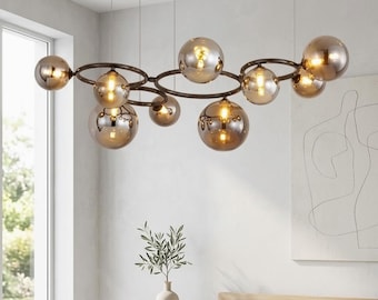 Round bubble glass, pendant light, art light for luxury interiors, Art glass lighting inspired design, Multi glass ball lighting fixture