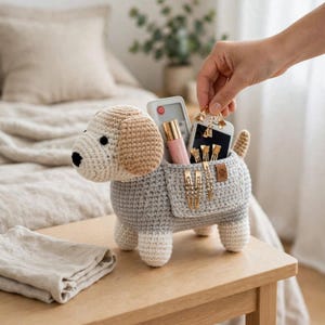 Häkelanleitung für einen Hunde-Pflanzenhalter (PDF), Häkelanleitung für einen Hunde-Pflanzenhalter, Blumentopfüberzug mit Welpenmotiv, Tier-Pflanzenhalter, Hunde-Deko für Zuhause