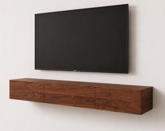 Floating TV Stand Wall Mounted Wooden Media Console – Modern Storage Cabinet, Minimalist Entertainment Unit