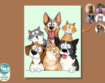 Hand-Drawn Custom Pet Caricature, Personalized Gift, Pet Portrait (Digital File)