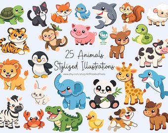 Animals Clipart Bundle Set: Transparent Image Files, Cute Animals, PNG Files (Digital Download)