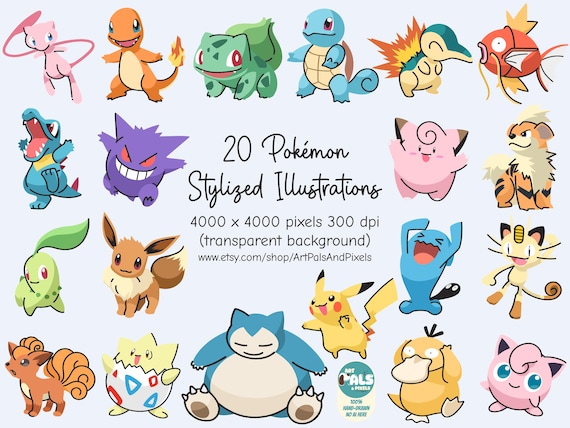 Stylized Pokemon Clipart Bundle Set: Transparent Image Files, Cute Cliparts, PNG files (Digital Download)