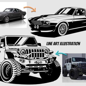 Personalized Car Line Art Illustration, Custom Vector Portrait, Personalized Gift, Car Enthusiast, Car Artwork(Digital File)