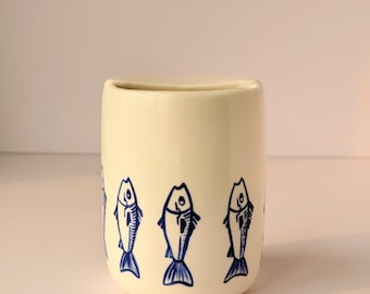 Handmade Ceramic Fish Travel Mug, Blue or Red Pottery Cup, Reusable Coffee Cup
