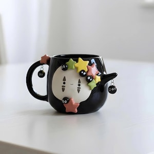 Handmade Kawaii Ceramic Mug – Anime Inspired Soot Sprite, Stars, Charms