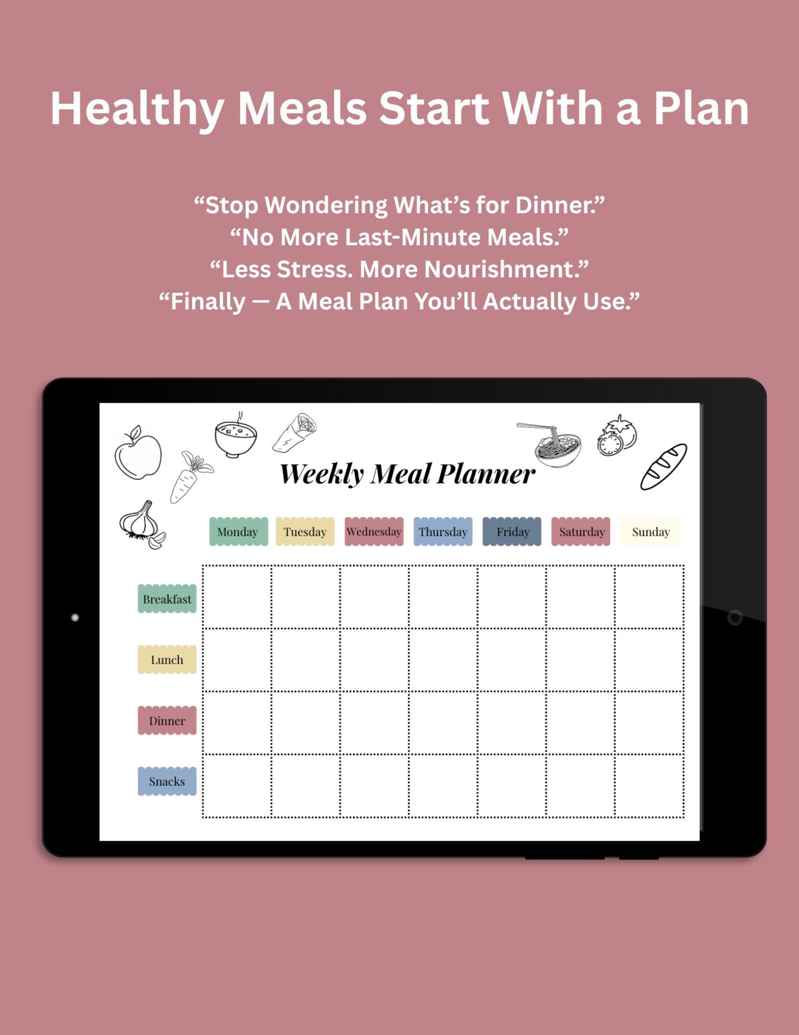 Weekly Meal Planner Printable PDF | Family Meal Organizer - Etsy