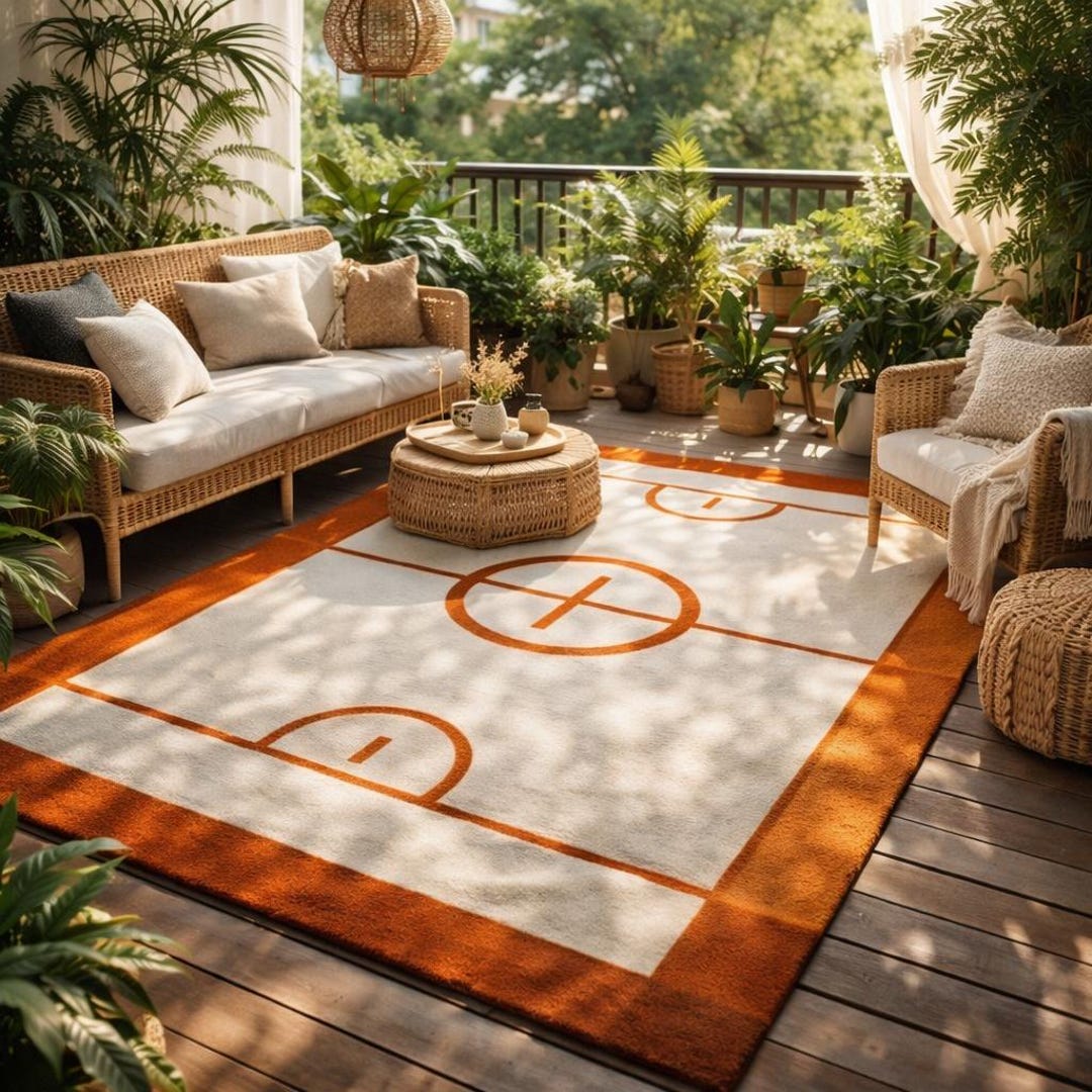 Hand Tufted Wool Basketball Court Rug, Modern Orange Cream Area Carpet ...