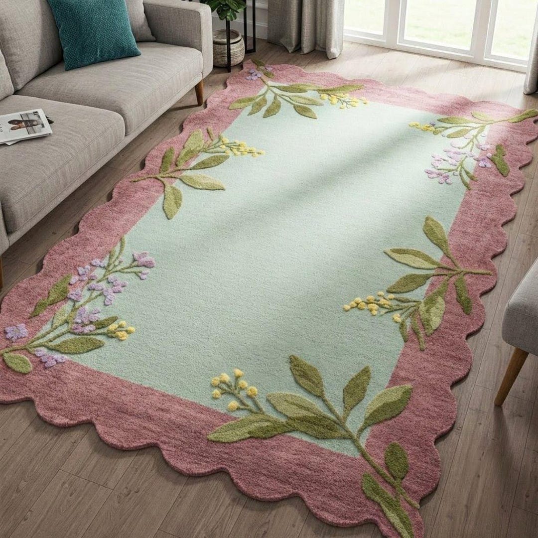 Tufted Wool Area Rug | Border Modern Geometric Carpet, Boho Living Room ...