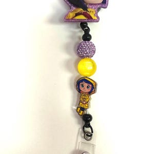 Handmade Coraline-Inspired beaded badge reel image 5