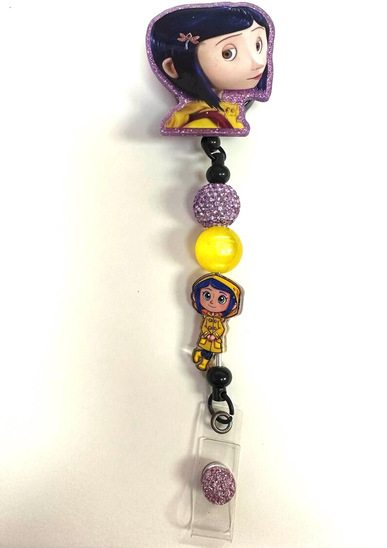 Handmade Coraline-Inspired beaded badge reel image 5
