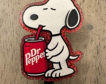 Dr Pepper Snoopy inspired beaded badge reel