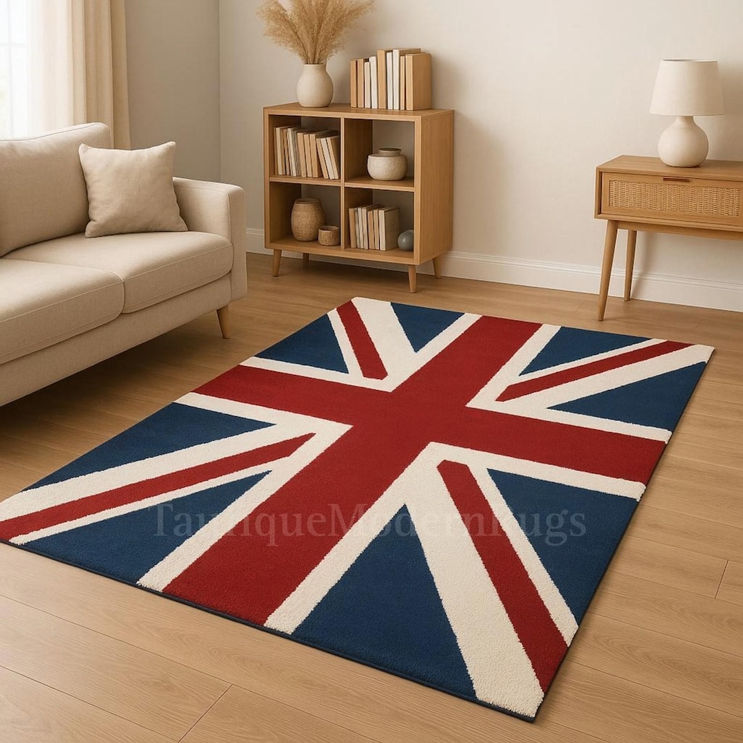 Union Jack Wool Rug | Hand-tufted British Flag Carpet | Modern Red Blue ...