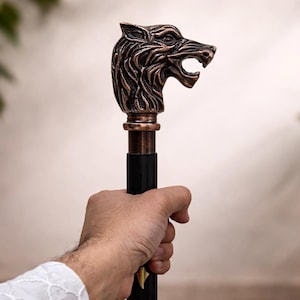Canne tête de loup - cadeau de canne de marche décorative de style vintage pour homme