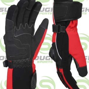 Waterproof Winter Motorcycle Gloves – Hard Knuckle Protection, Touchscreen Compatible, Red/Black