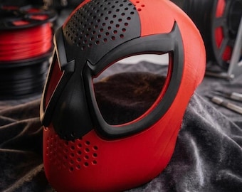Carcasa facial de Spider-Man impresa en 3D con orificios de ventilación transpirables / Base de máscara de cosplay para disfraz de Spiderman / Carcasa facial roja y negra de alta calidad