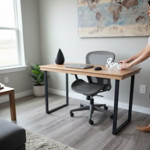 Solid Maple Wood Desk, Industrial Metal Legs, Minimalist Computer Table, Rustic Entryway Furniture.