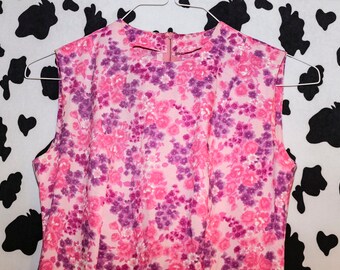 1960's-70's *S/M* pink princess prom fantasy floral maxi neon day glo hippie psychedelic bright colored dress