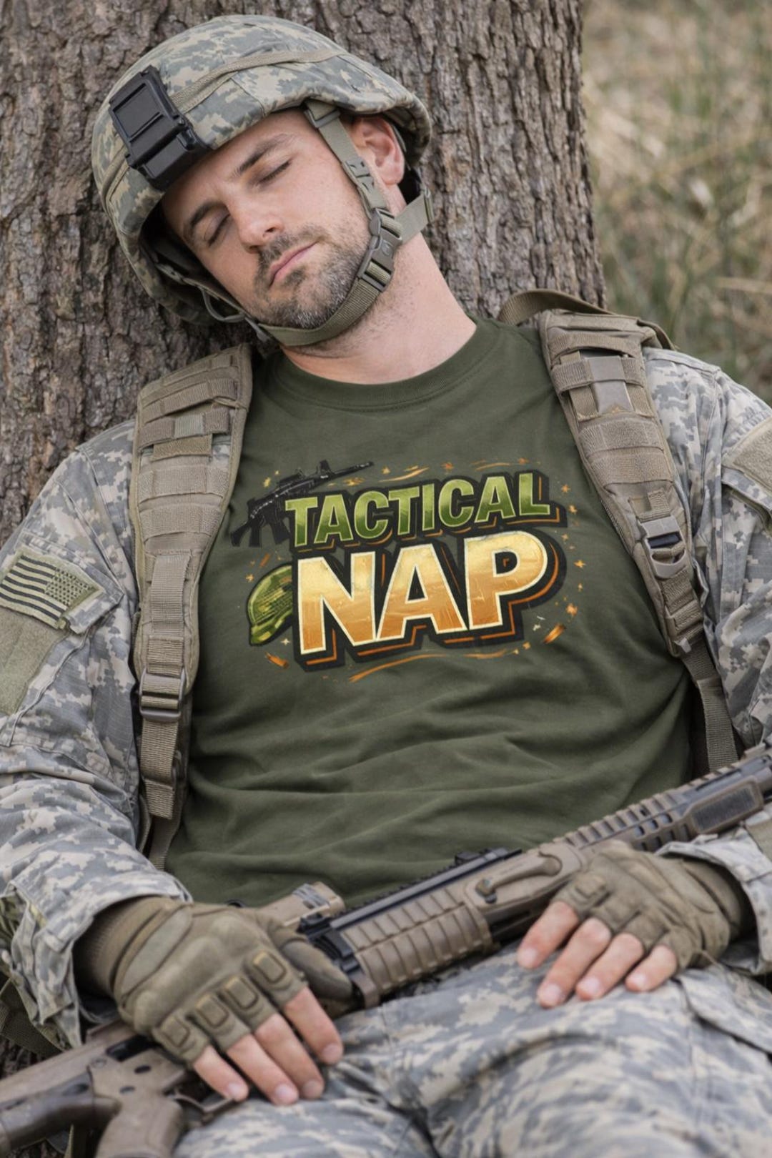 Tactcal Napping Tactical Nap Tee | Military Helmet & Rifle Graphic, Funny Sleep Pun - Etsy