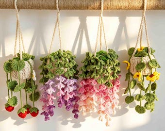 Crochet rear view mirror Hanger,wall Hanging Plant, Crochet hanging plant for car, plant rearview mirror, Wisteria hanging crochet plant