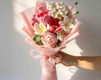 Crochet Tulip flowers bouquet for Birthday gift to Mom,Anniversary gift for wife,birthday gift for her