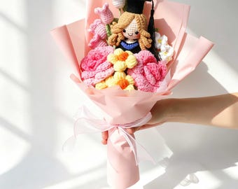 Handmade Class of 2027 Crochet Graduation Flower Bouquet with graduation doll gift for girl/her