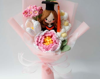 Handmade Class of 2026 Crochet Graduation Flower Bouquet with graduation doll gift for girl/her