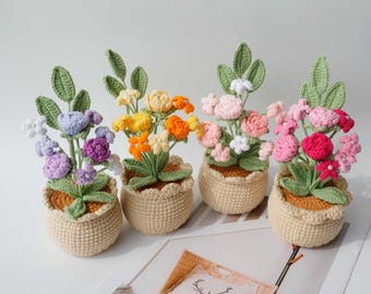 Crochet rose flower pot, crochet flower bouquet, crochet rose pot, gift for mom, gift for her, Crochet Flower in Pot Thank you Gift