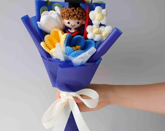 Handmade Class of 2026 Crochet male Graduation Flower Bouquet with graduation doll gift for boy/him