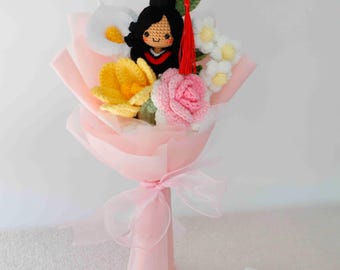 Handmade Class of 2026 Crochet Graduation Flower Bouquet with graduation doll gift for girl/her