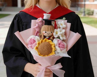 Crochet Graduation Bouquet,Handmade Class of 2026 Gift with Custom Graduate Doll gift for her
