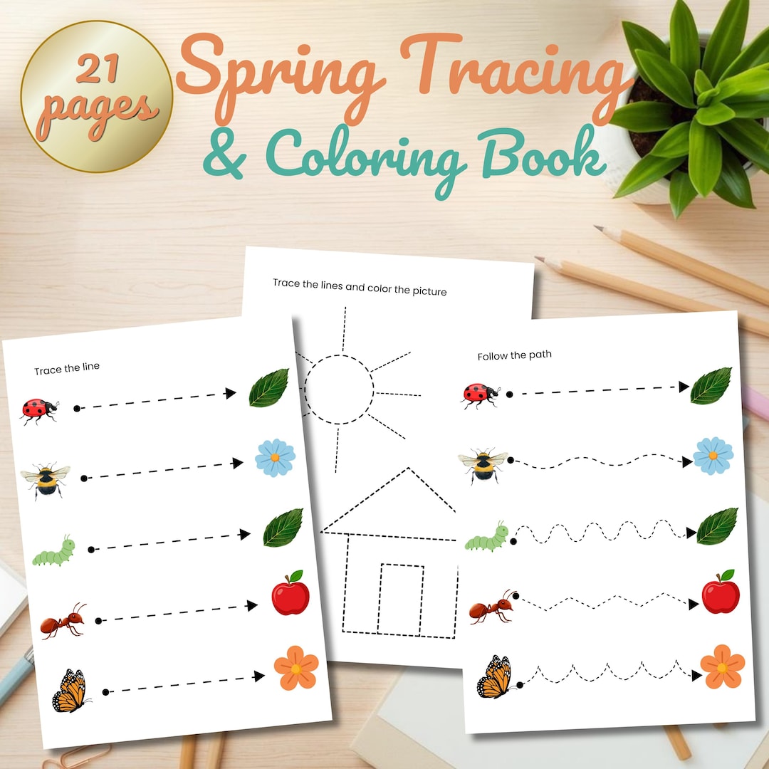 Spring Tracing & Coloring Book for Children | Printable PDF | Fine ...