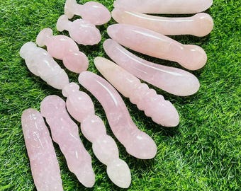 Varita de masaje de cuarzo rosa natural de 7 pulgadas, bastón de cristal tallado a mano para sanación.