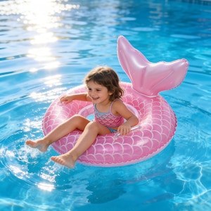 Mermaid Inflatable Swim Ring – Pool Floatie for Kids, Adult Swim Ring with Tail Fin, Summer Water Toy, Pool Party Float, Beach Essentials