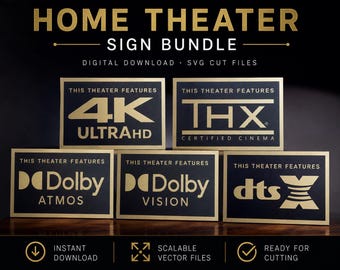 Home Theater SVG Bundle | 4K Ultra HD, DTS X, Dolby Atmos, Dolby Vision, thx | Cricut & Silhouette Files | Cinema Room Decor