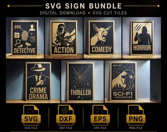 Movie Genres SVG Bundle | Home Theater Wall Signs | Cricut & Silhouette Files | Cinema Room Decor