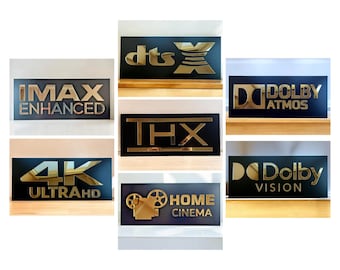 Home Theater Laser cut Signs Bundle, Cinema Room Decor, 4K, Dolby Atmos, Vision, THX, IMAX, dts (SVG Download)