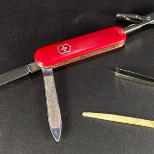 Vintage Victorinox Swiss Army Pocket Knife Red Multi Tool Scissors Nail File Tweezers Toothpick Switzerland 1970s
