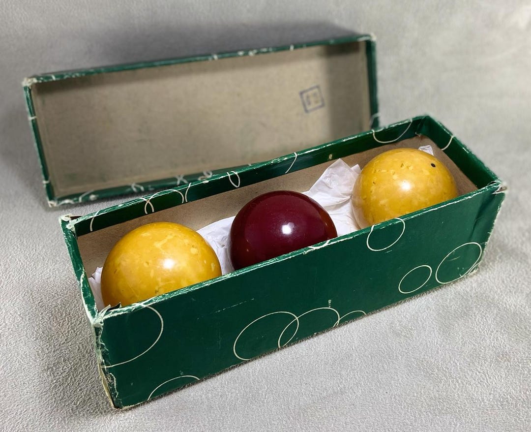 Vintage Belgian Bakelite Billiard Balls Set of 3 Red Yellow Original ...
