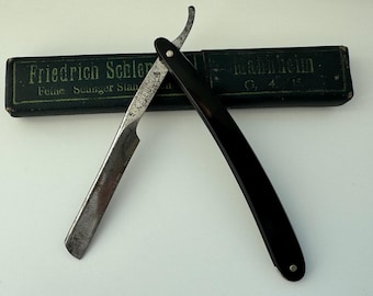 Zeldzaam Johann Breidohr Solingen 5/8 scheermes Duitsland jaren 1920-40 met koffer Kapperscheermes